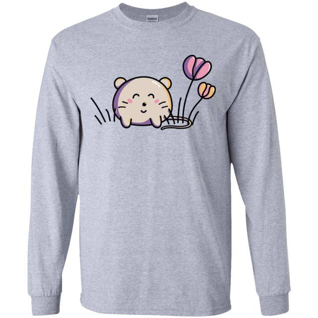 T-Shirts Sport Grey / YS Kawaii Mouse and Tulips Youth Long Sleeve T-Shirt