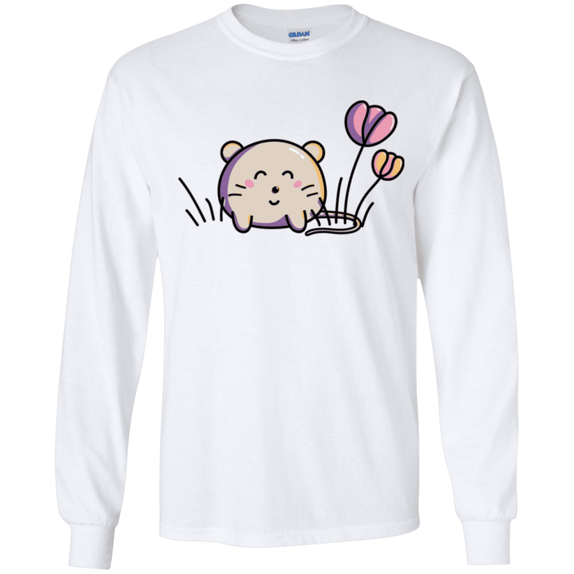 T-Shirts White / YS Kawaii Mouse and Tulips Youth Long Sleeve T-Shirt