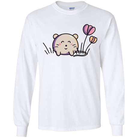 T-Shirts White / YS Kawaii Mouse and Tulips Youth Long Sleeve T-Shirt