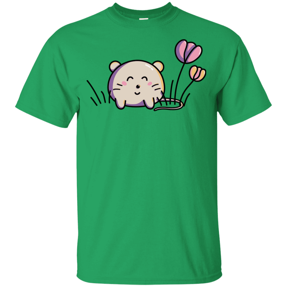 T-Shirts Irish Green / YXS Kawaii Mouse and Tulips Youth T-Shirt