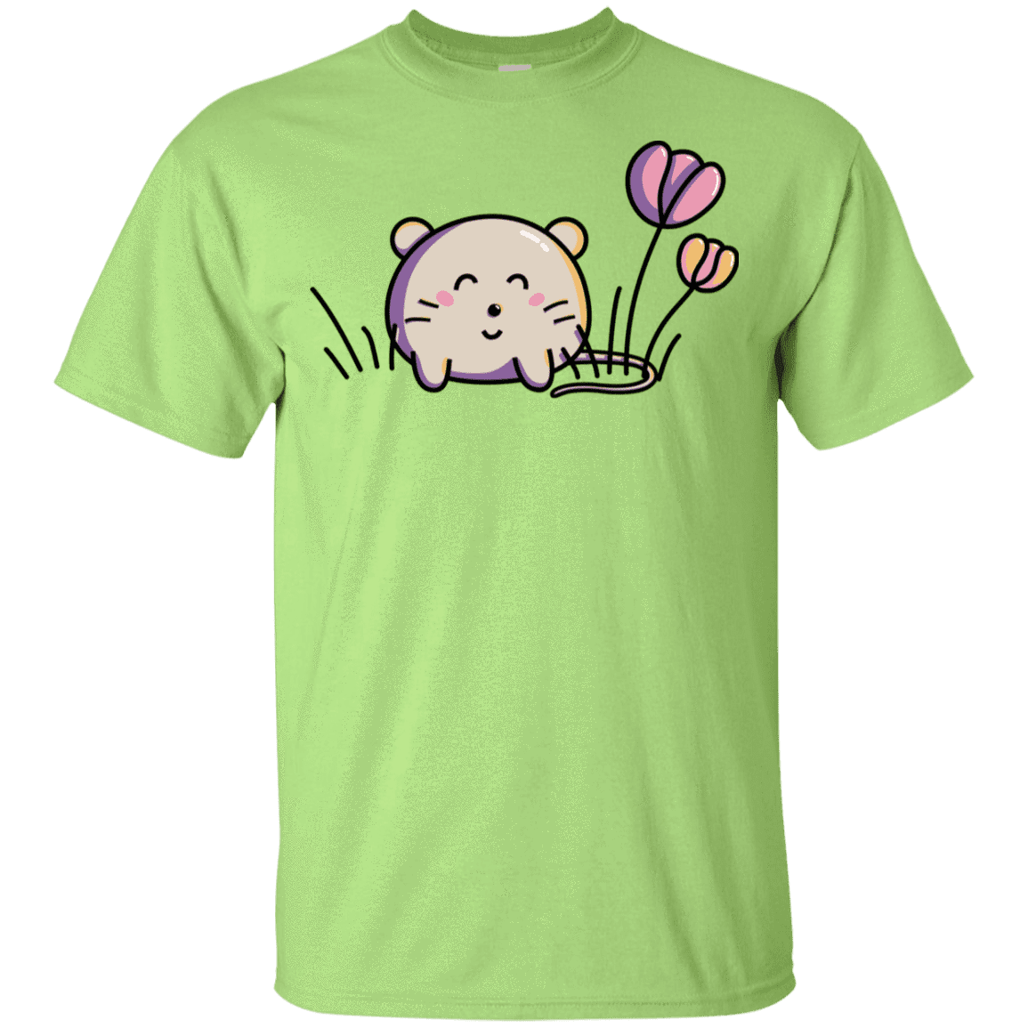 T-Shirts Mint Green / YXS Kawaii Mouse and Tulips Youth T-Shirt