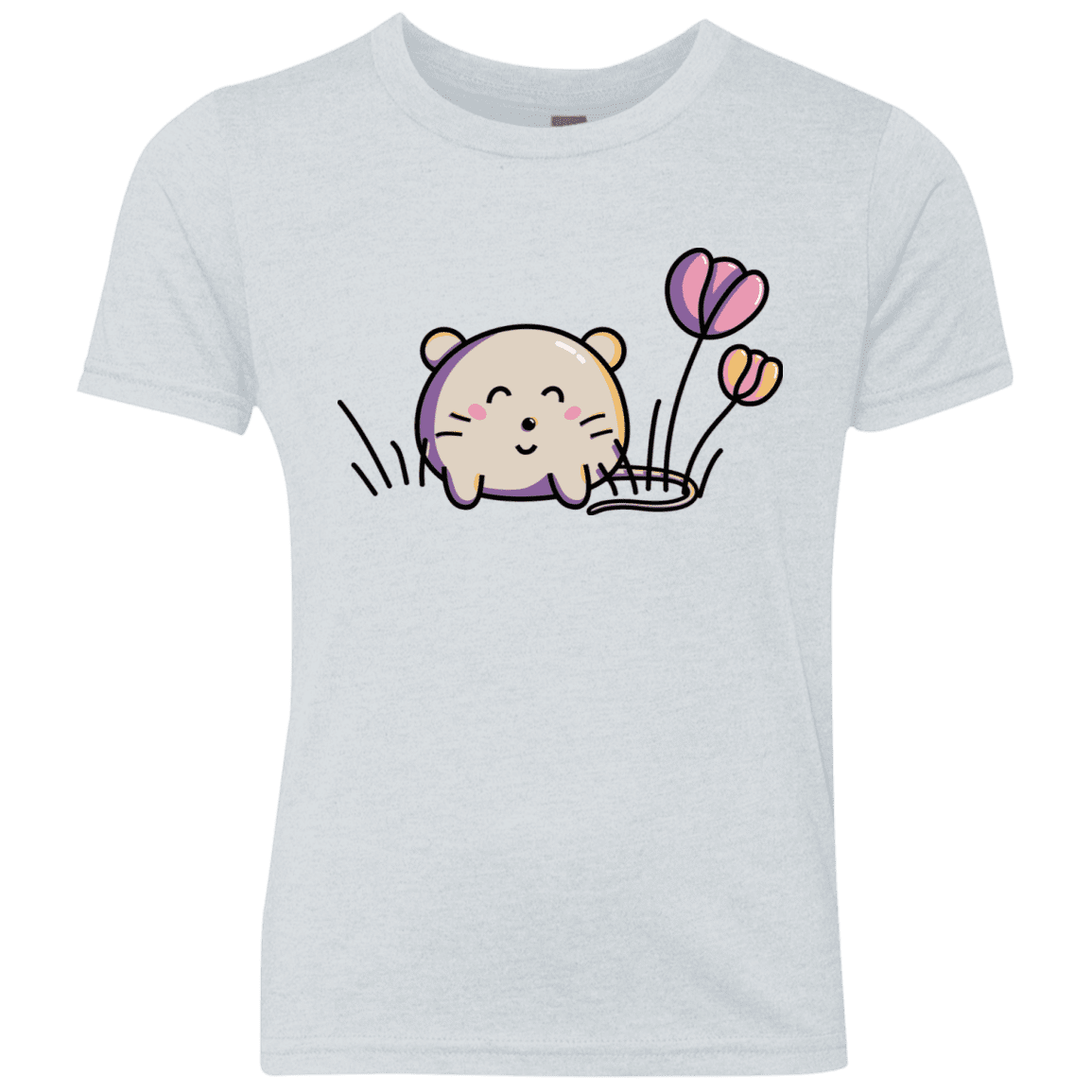 T-Shirts Heather White / YXS Kawaii Mouse and Tulips Youth Triblend T-Shirt