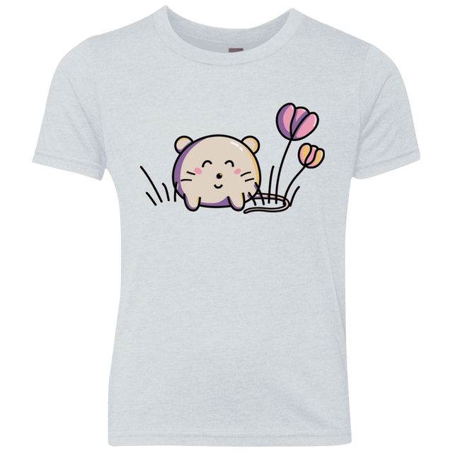 T-Shirts Heather White / YXS Kawaii Mouse and Tulips Youth Triblend T-Shirt