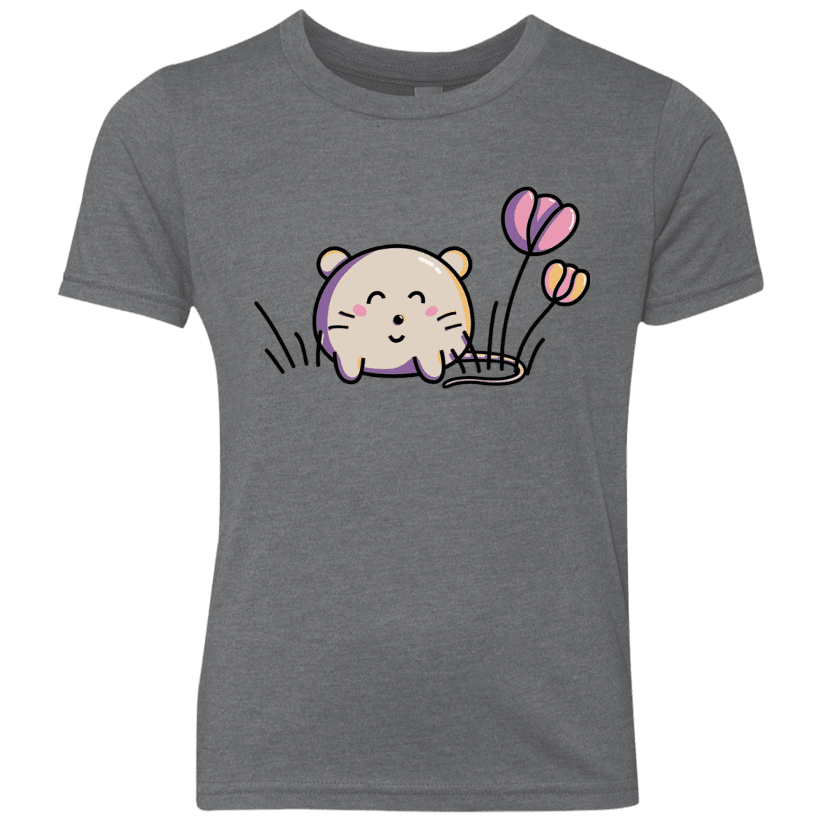 T-Shirts Premium Heather / YXS Kawaii Mouse and Tulips Youth Triblend T-Shirt