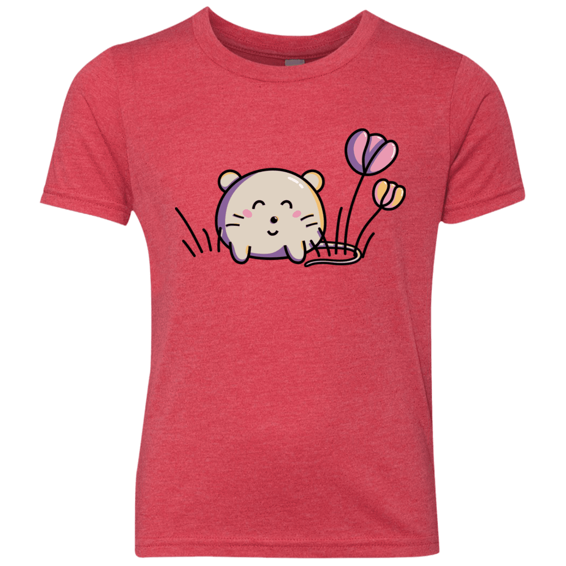 T-Shirts Vintage Red / YXS Kawaii Mouse and Tulips Youth Triblend T-Shirt