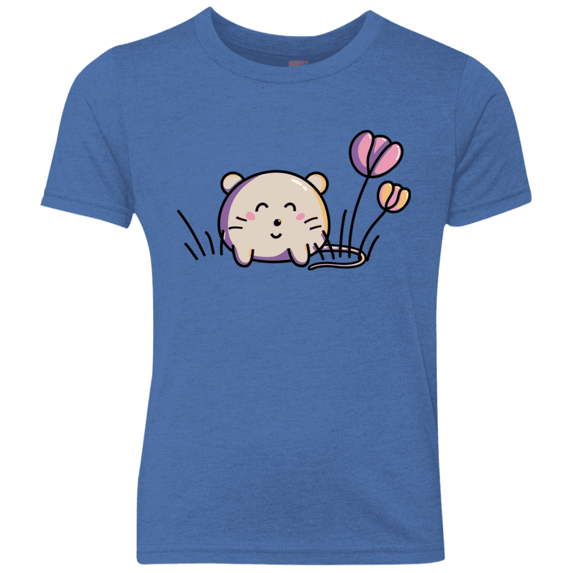 T-Shirts Vintage Royal / YXS Kawaii Mouse and Tulips Youth Triblend T-Shirt