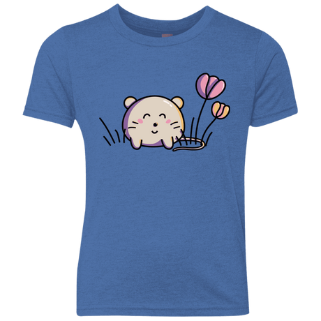 T-Shirts Vintage Royal / YXS Kawaii Mouse and Tulips Youth Triblend T-Shirt