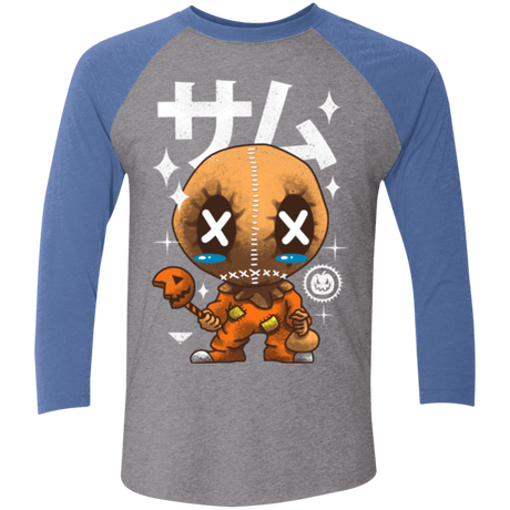 T-Shirts Premium Heather/ Vintage Royal / X-Small Kawaii Pumpkin Men's Triblend 3/4 Sleeve