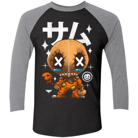 T-Shirts Vintage Black/Premium Heather / X-Small Kawaii Pumpkin Men's Triblend 3/4 Sleeve