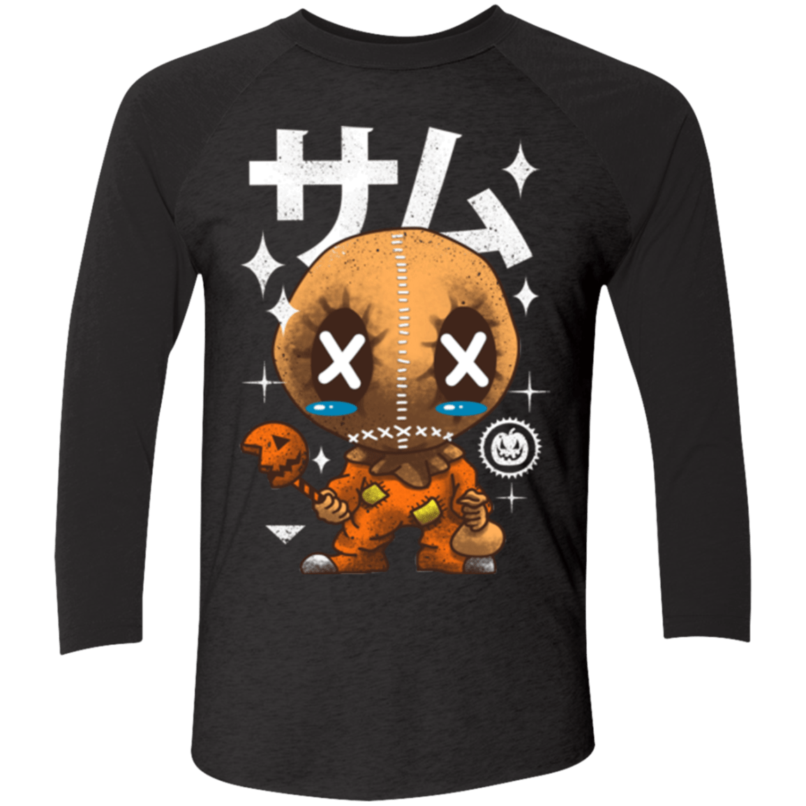 T-Shirts Vintage Black/Vintage Black / X-Small Kawaii Pumpkin Men's Triblend 3/4 Sleeve