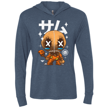 T-Shirts Indigo / X-Small Kawaii Pumpkin Triblend Long Sleeve Hoodie Tee