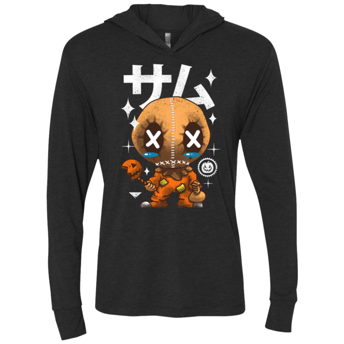 T-Shirts Vintage Black / X-Small Kawaii Pumpkin Triblend Long Sleeve Hoodie Tee