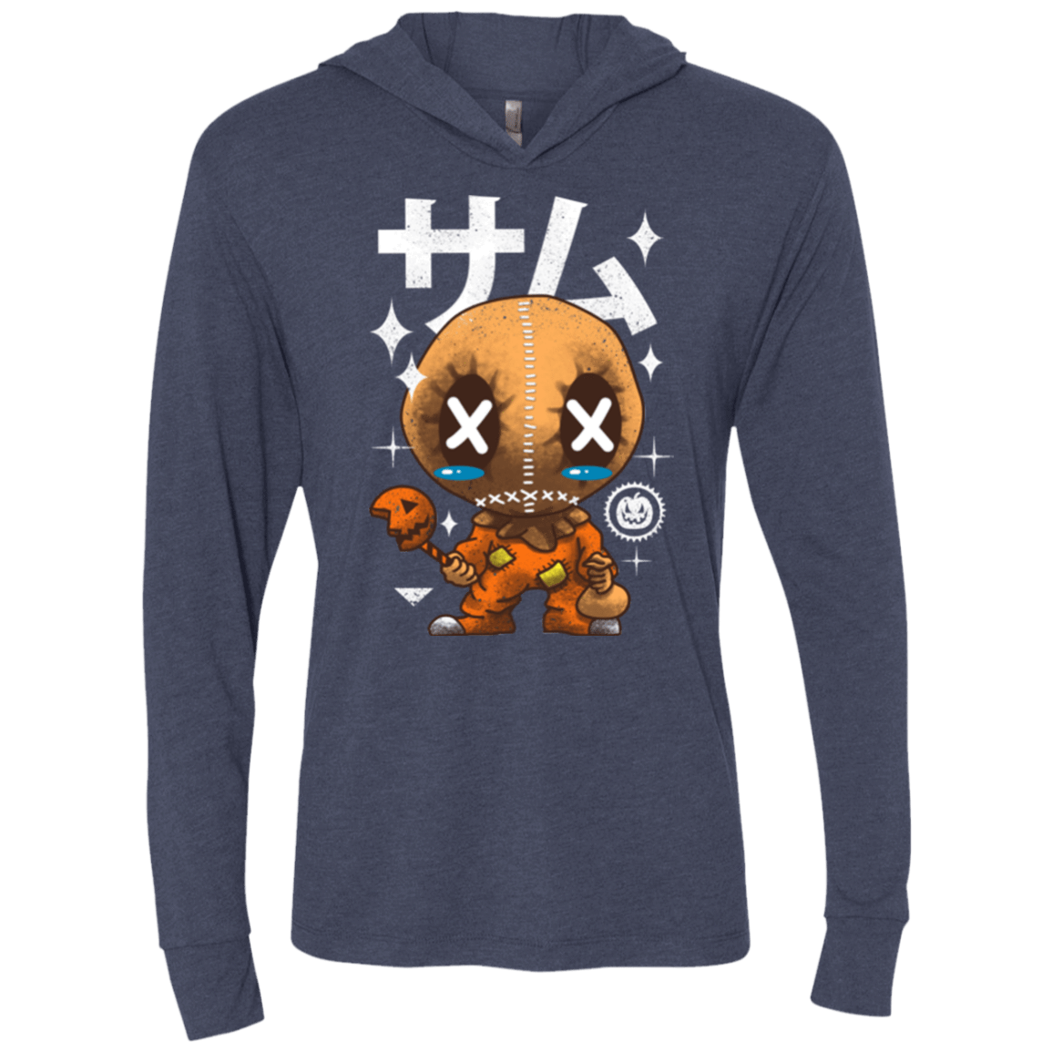 T-Shirts Vintage Navy / X-Small Kawaii Pumpkin Triblend Long Sleeve Hoodie Tee