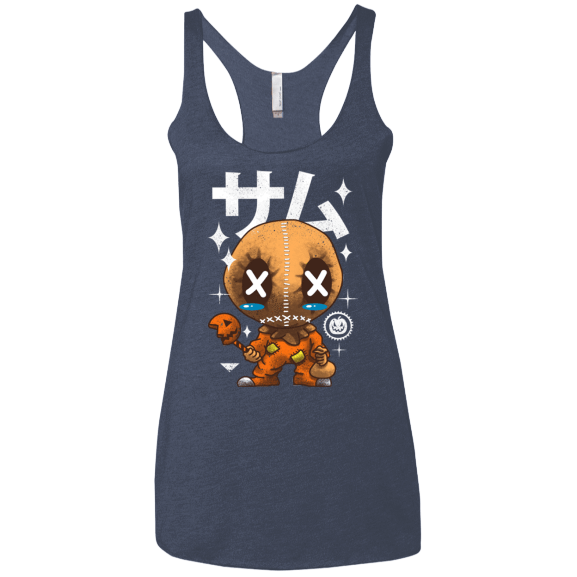 T-Shirts Vintage Navy / X-Small Kawaii Pumpkin Women's Triblend Racerback Tank