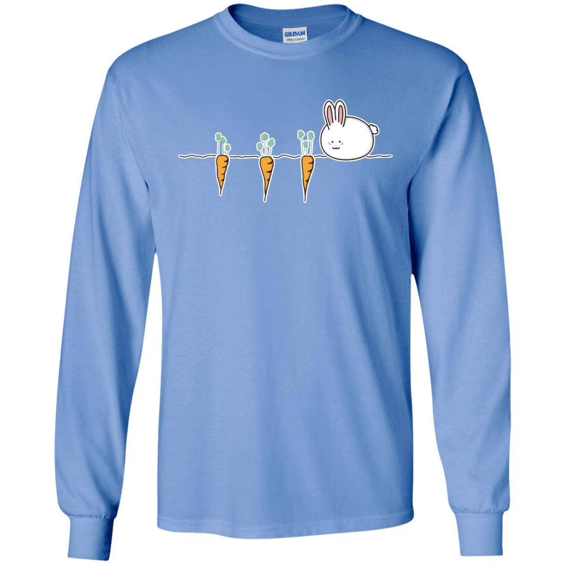 T-Shirts Carolina Blue / S Kawaii Rabbit and Carrots Men's Long Sleeve T-Shirt