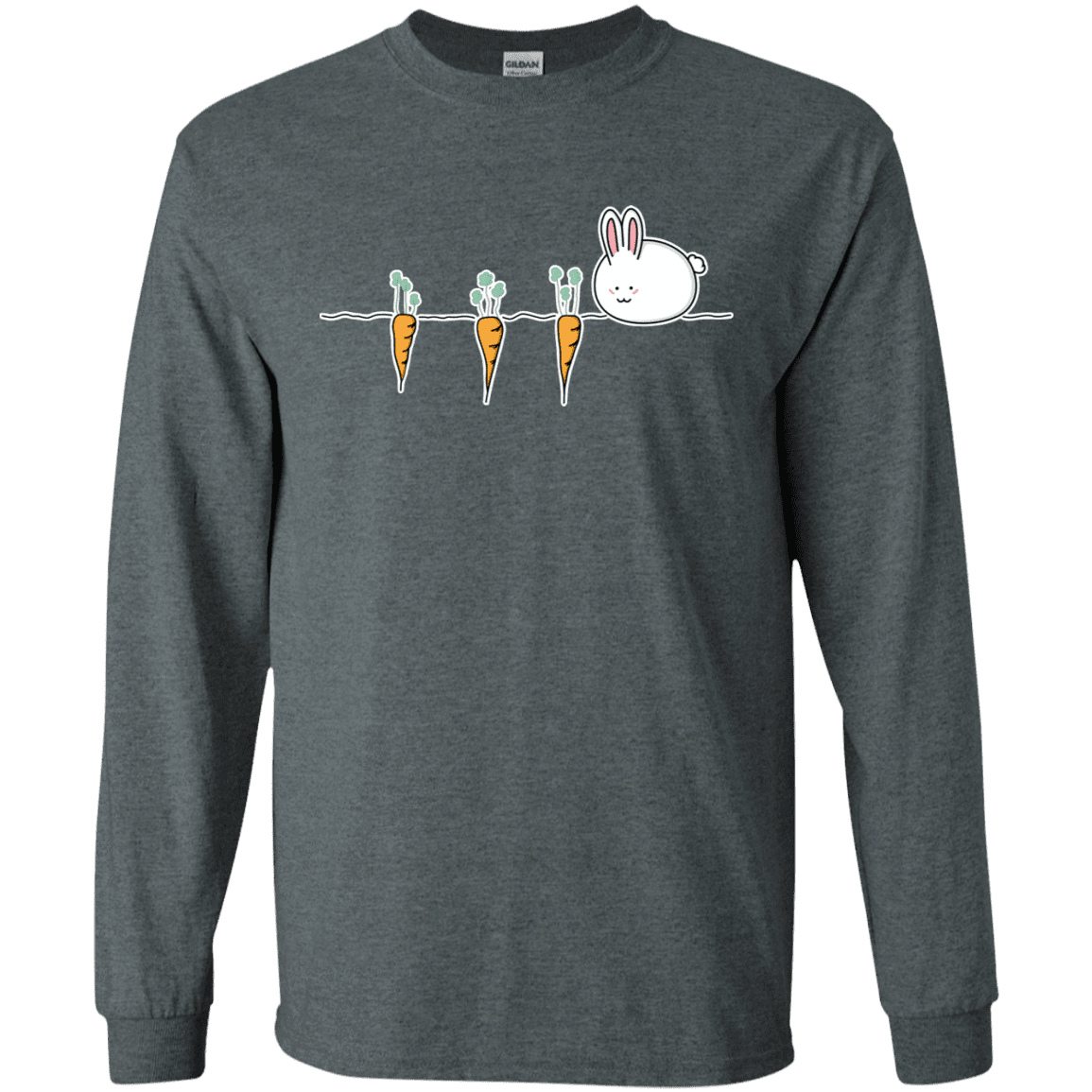T-Shirts Dark Heather / S Kawaii Rabbit and Carrots Men's Long Sleeve T-Shirt