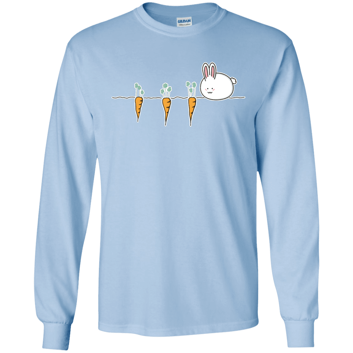 T-Shirts Light Blue / S Kawaii Rabbit and Carrots Men's Long Sleeve T-Shirt