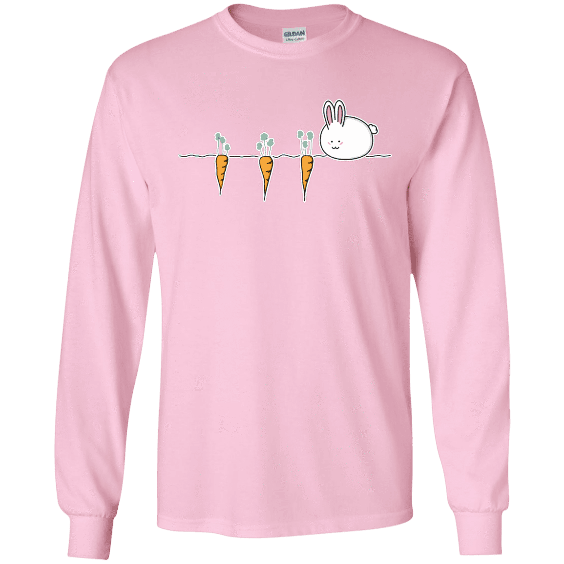 T-Shirts Light Pink / S Kawaii Rabbit and Carrots Men's Long Sleeve T-Shirt