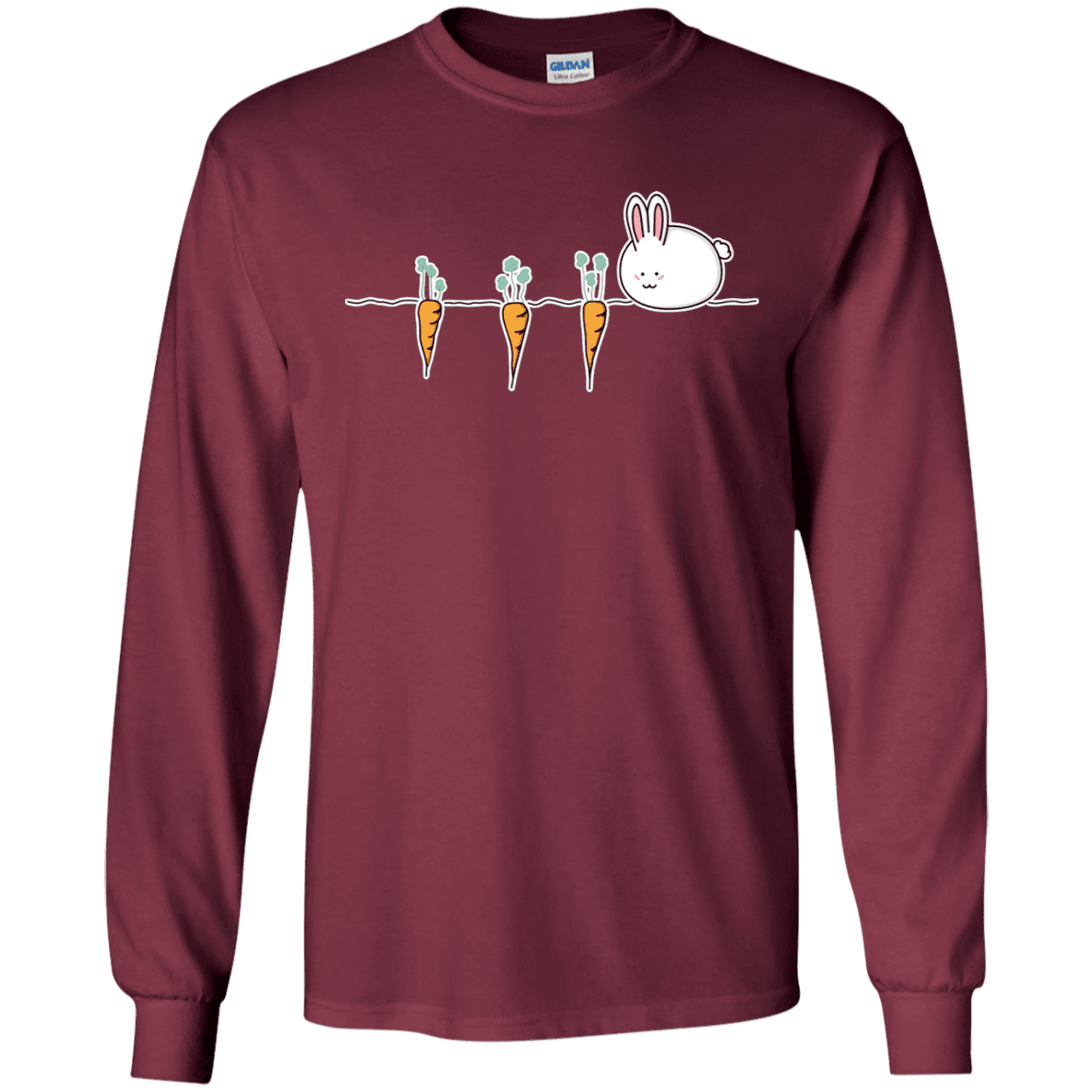 T-Shirts Maroon / S Kawaii Rabbit and Carrots Men's Long Sleeve T-Shirt