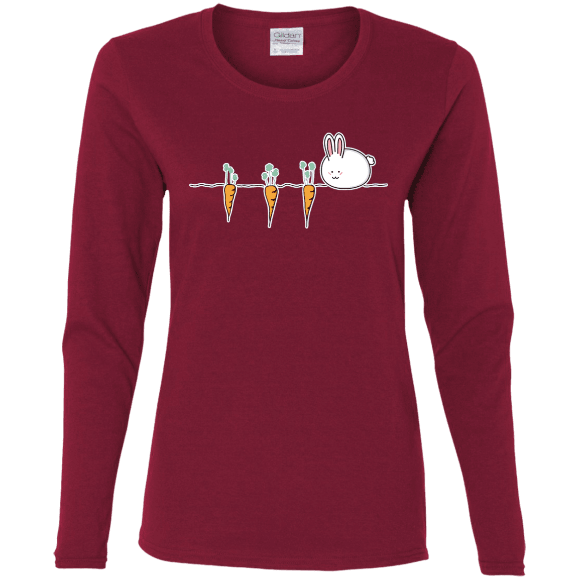 T-Shirts Cardinal / S Kawaii Rabbit and Carrots Women's Long Sleeve T-Shirt