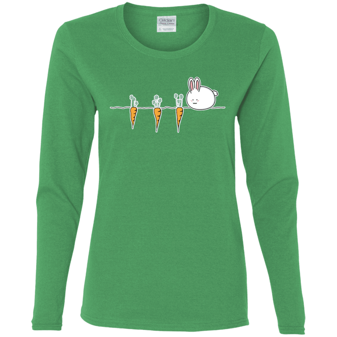 T-Shirts Irish Green / S Kawaii Rabbit and Carrots Women's Long Sleeve T-Shirt