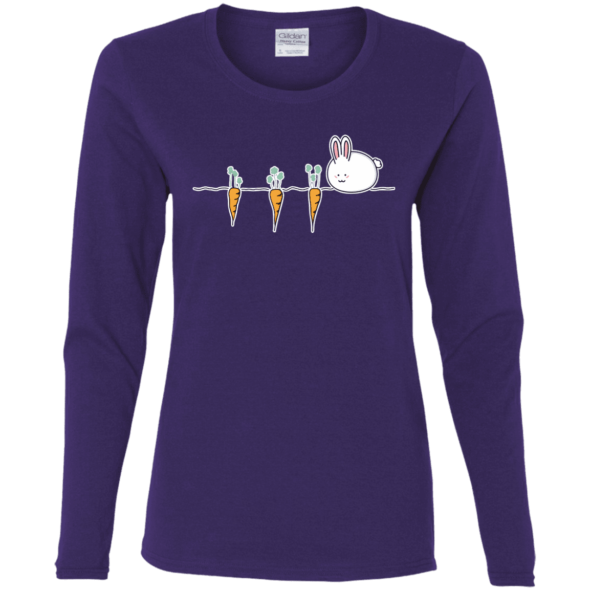 T-Shirts Purple / S Kawaii Rabbit and Carrots Women's Long Sleeve T-Shirt