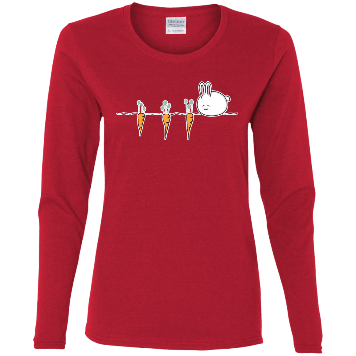 T-Shirts Red / S Kawaii Rabbit and Carrots Women's Long Sleeve T-Shirt