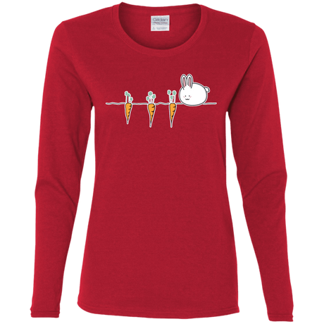 T-Shirts Red / S Kawaii Rabbit and Carrots Women's Long Sleeve T-Shirt