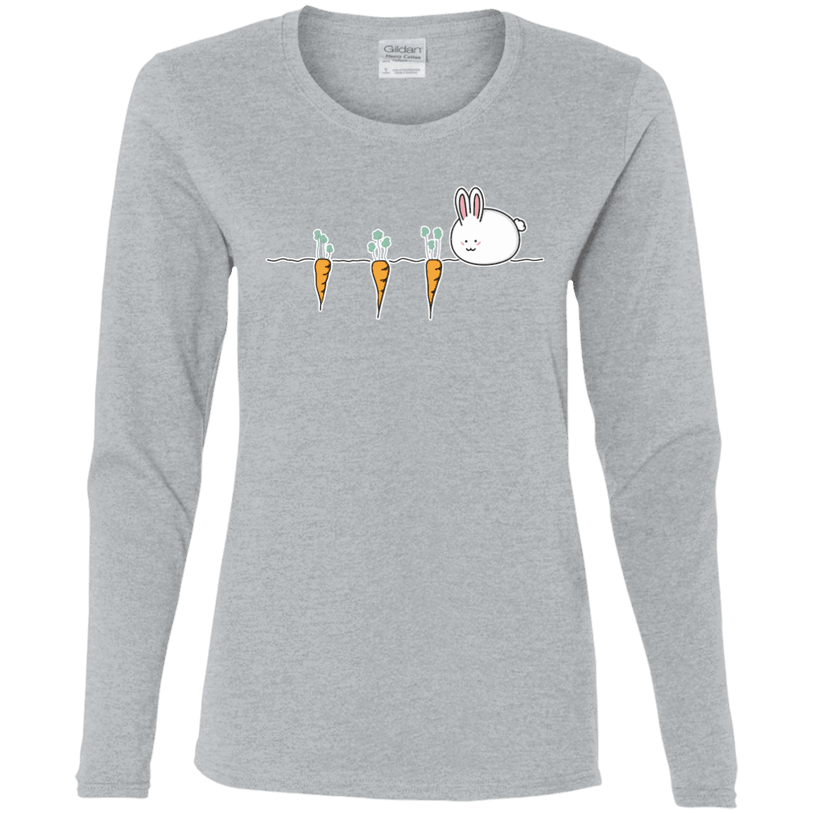 T-Shirts Sport Grey / S Kawaii Rabbit and Carrots Women's Long Sleeve T-Shirt