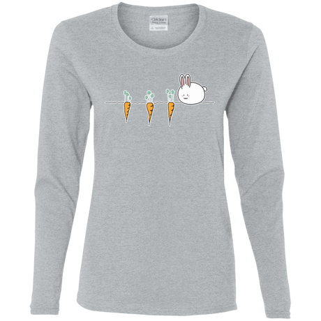 T-Shirts Sport Grey / S Kawaii Rabbit and Carrots Women's Long Sleeve T-Shirt