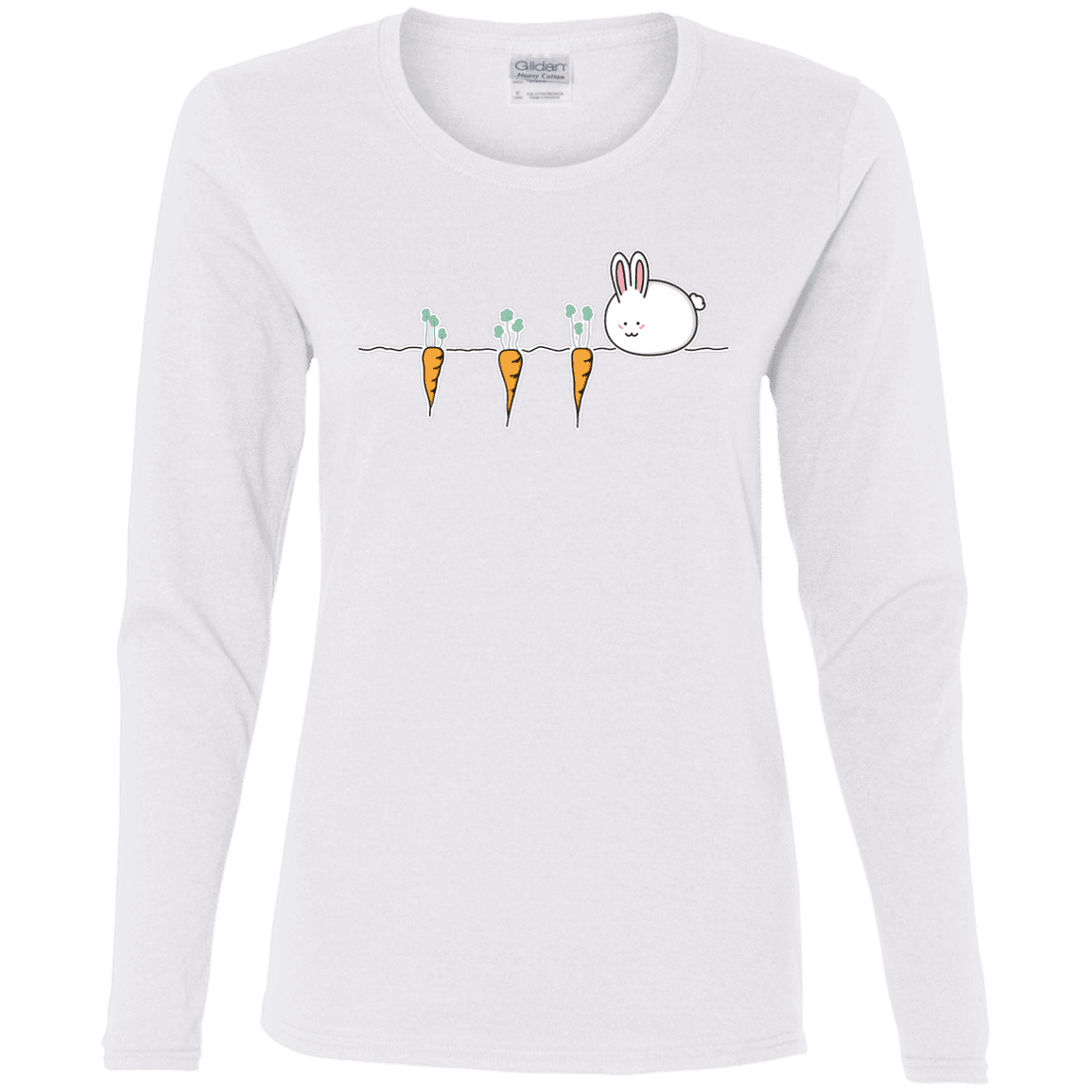 T-Shirts White / S Kawaii Rabbit and Carrots Women's Long Sleeve T-Shirt