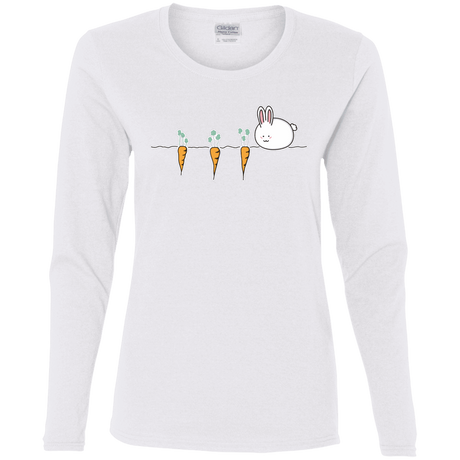 T-Shirts White / S Kawaii Rabbit and Carrots Women's Long Sleeve T-Shirt