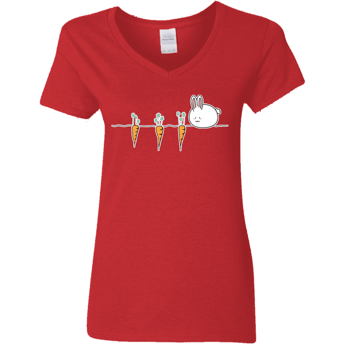 T-Shirts Red / S Kawaii Rabbit and Carrots Women's V-Neck T-Shirt