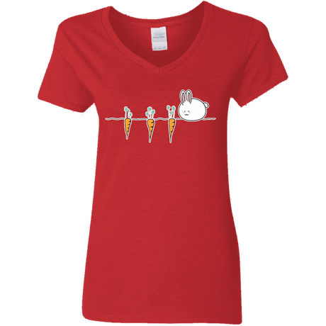 T-Shirts Red / S Kawaii Rabbit and Carrots Women's V-Neck T-Shirt