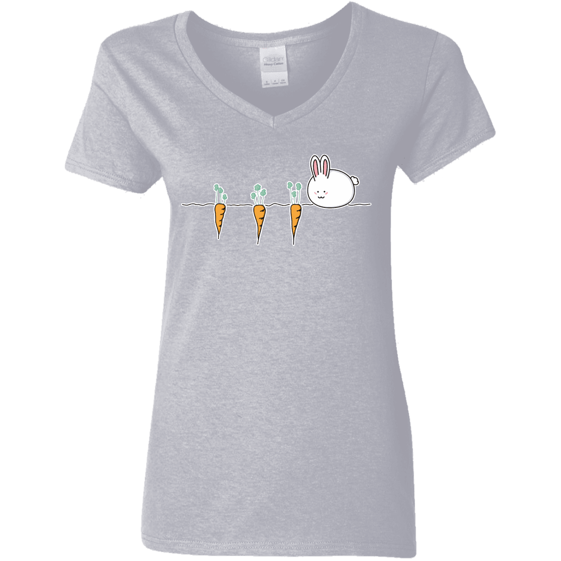 T-Shirts Sport Grey / S Kawaii Rabbit and Carrots Women's V-Neck T-Shirt