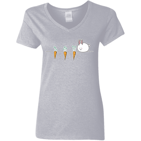 T-Shirts Sport Grey / S Kawaii Rabbit and Carrots Women's V-Neck T-Shirt