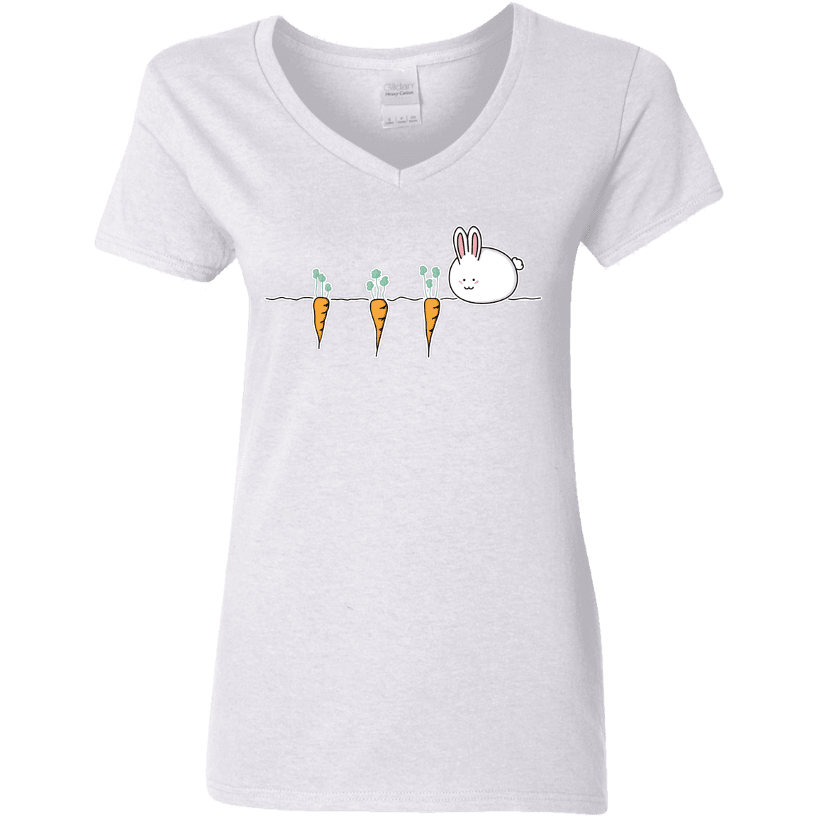 T-Shirts White / S Kawaii Rabbit and Carrots Women's V-Neck T-Shirt