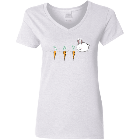 T-Shirts White / S Kawaii Rabbit and Carrots Women's V-Neck T-Shirt