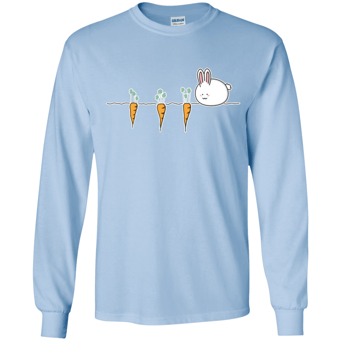 T-Shirts Light Blue / YS Kawaii Rabbit and Carrots Youth Long Sleeve T-Shirt