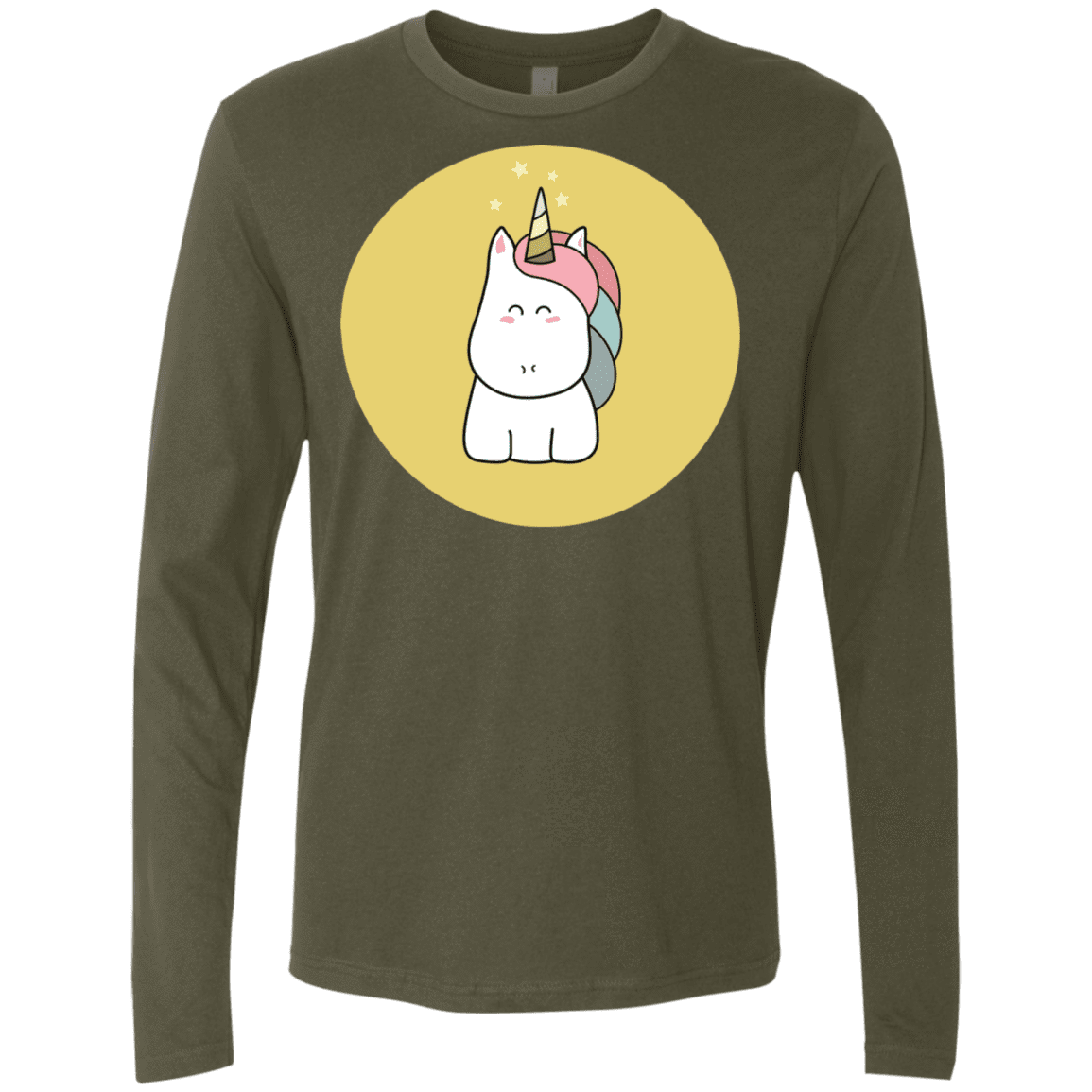 T-Shirts Military Green / S Kawaii Unicorn Men's Premium Long Sleeve