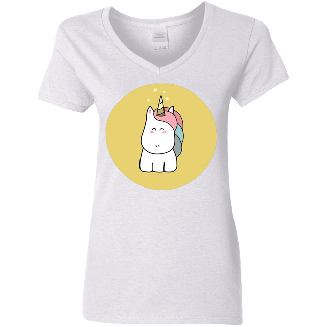 T-Shirts White / S Kawaii Unicorn Women's V-Neck T-Shirt