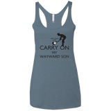T-Shirts Indigo / X-Small Keep Calm and Carry On My Wayward Son! Women's Triblend Racerback Tank