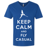 T-Shirts Royal / X-Small Keep Calm and Fly Casual Men's Premium V-Neck
