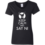 T-Shirts Black / S Keep Calm and Say Ni Women's V-Neck T-Shirt