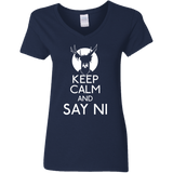 T-Shirts Navy / S Keep Calm and Say Ni Women's V-Neck T-Shirt