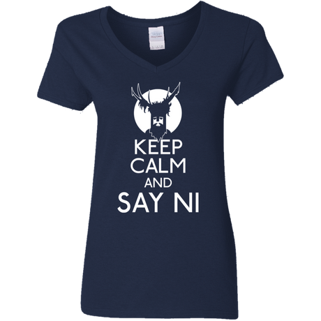 T-Shirts Navy / S Keep Calm and Say Ni Women's V-Neck T-Shirt