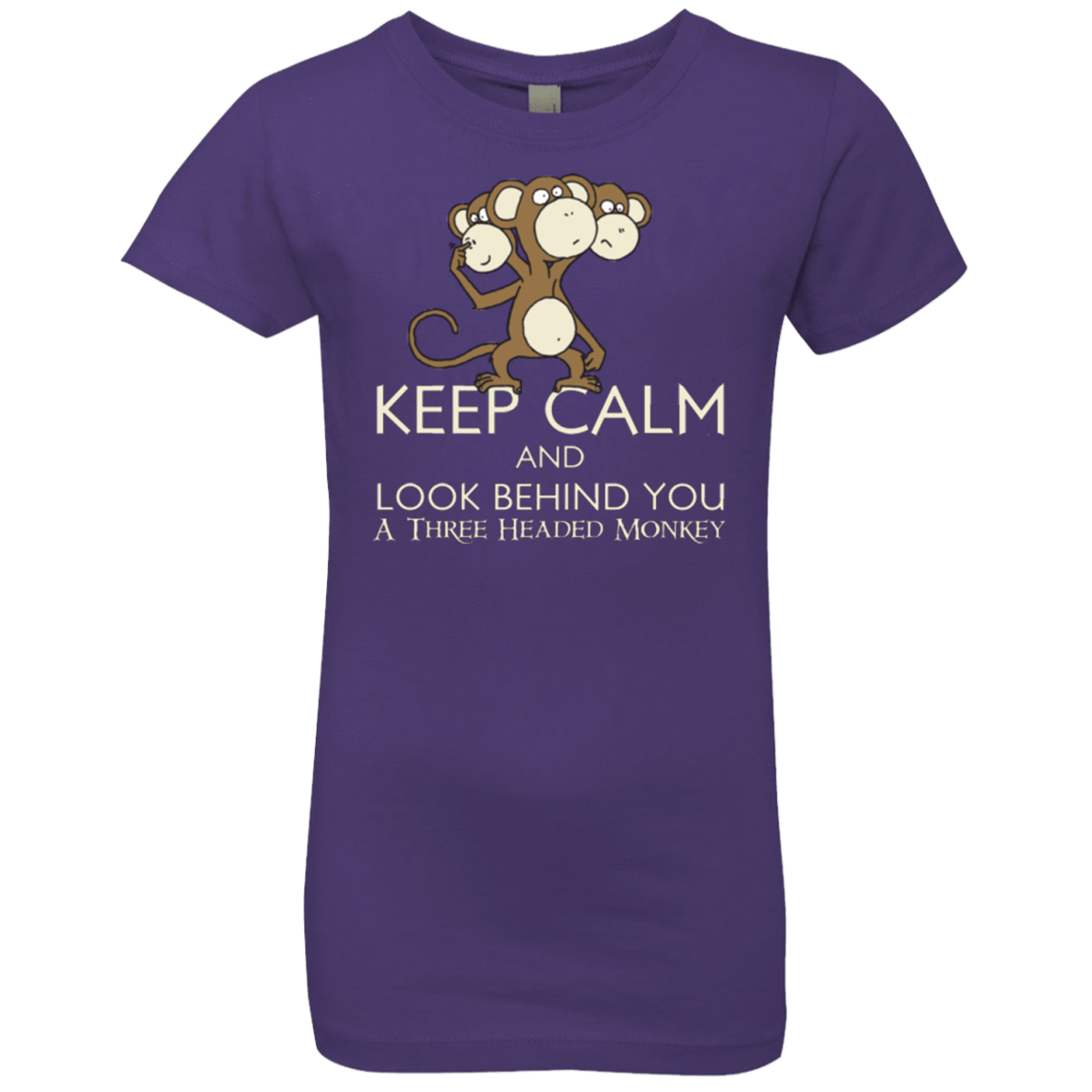 T-Shirts Purple Rush / YXS Keep Calm & Look Behind You A Three Headed Monkey Girls Premium T-Shirt