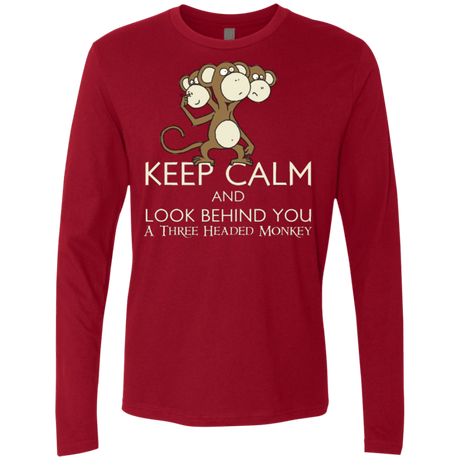 T-Shirts Cardinal / Small Keep Calm & Look Behind You A Three Headed Monkey Men's Premium Long Sleeve