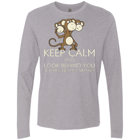 T-Shirts Heather Grey / Small Keep Calm & Look Behind You A Three Headed Monkey Men's Premium Long Sleeve