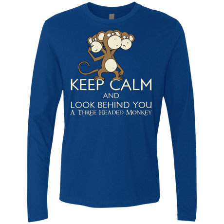 T-Shirts Royal / Small Keep Calm & Look Behind You A Three Headed Monkey Men's Premium Long Sleeve